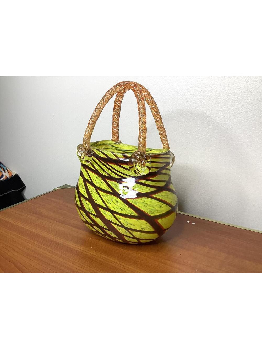 < Vintage Murano Style Art Glass Purse Sculpture/Vase/Catch-All > - Picture 4 of 10